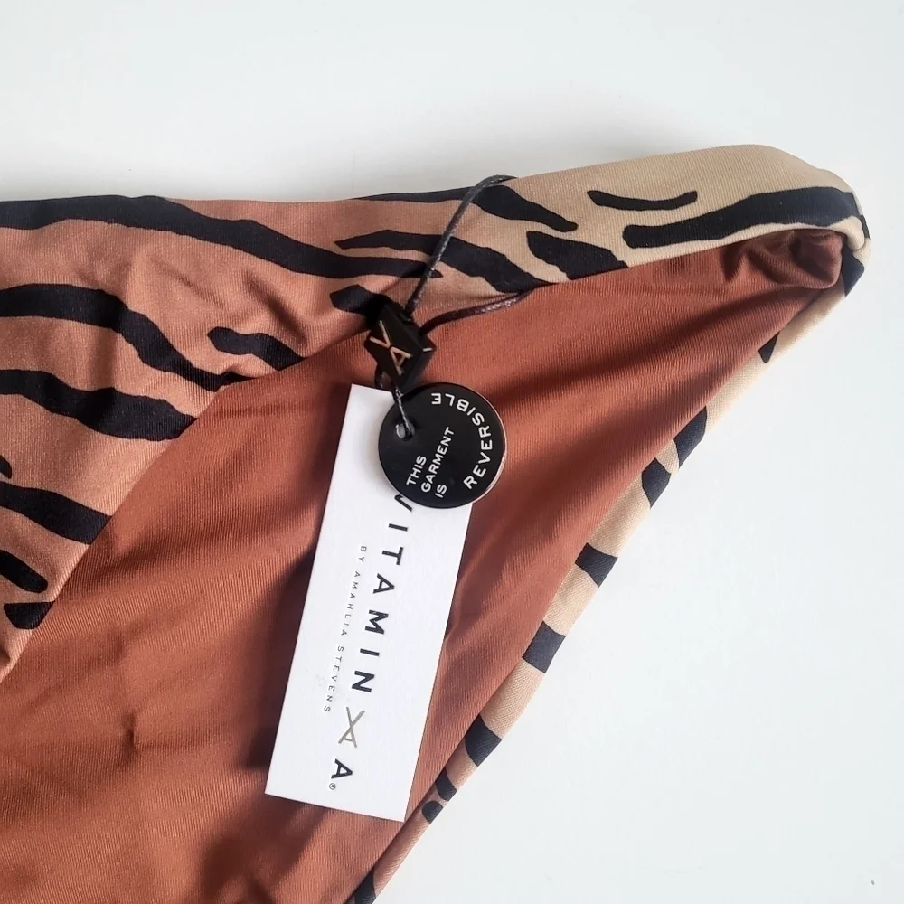 New Vitamin A Luciana Ziva Tiger Stripe Classic Cut Reversible Bikini Bottom 8/M
